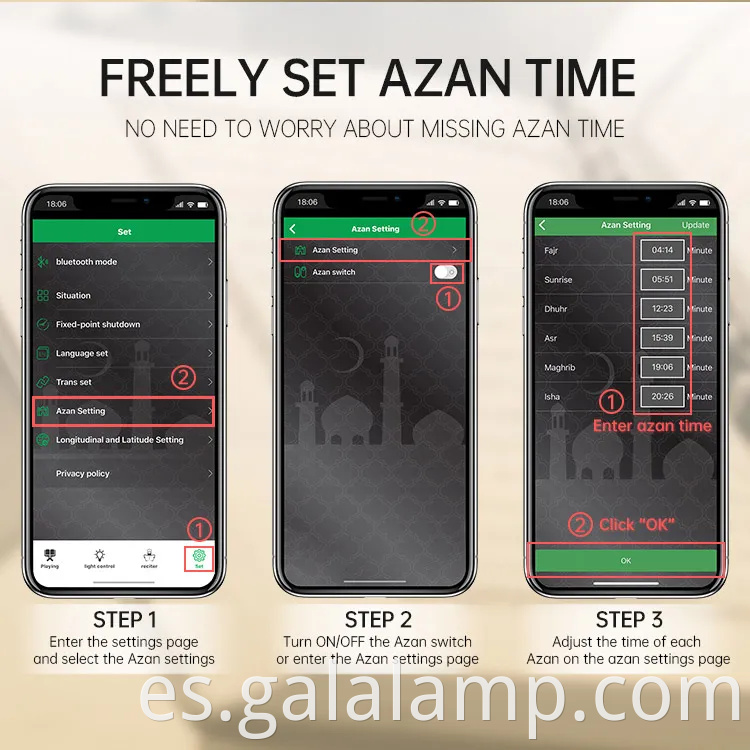 Equant Muslim Blue Tooth Connectación Clock Clock Time Learning Aprendizaje Corán Wooden Speaken SQ600 Regalo de oración musulmana